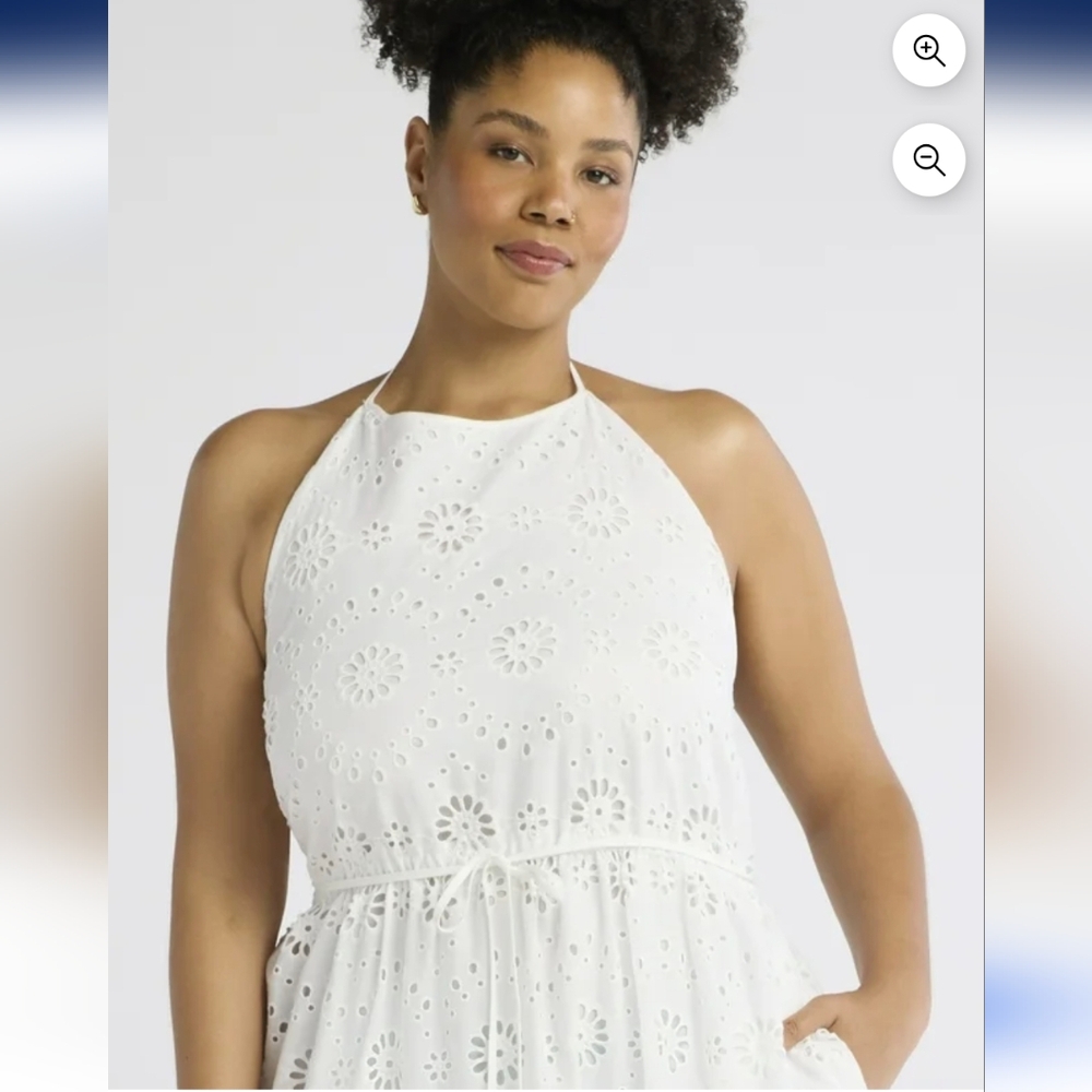 Elegant White Eyelet Halter Dress - Picture 3 of 8